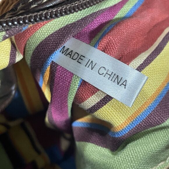 Fossil Straw Leather Multi Compartment Satchel Shoulder Bag Brown Lined 14x8 - Picture 3 of 16